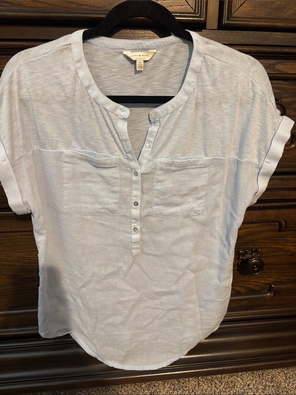 Lucky Brand Pale Blue/Light Blue Short Sleeve Henley Blouse